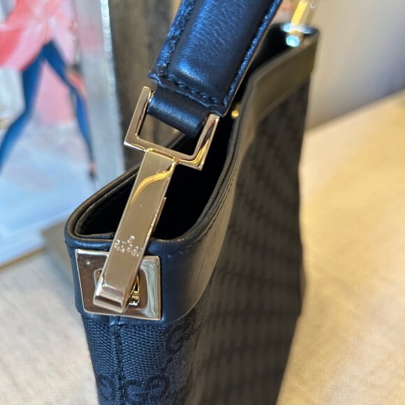 Gucci Monogram Leather & Canvas Bag in Black - Picture 12 of 13